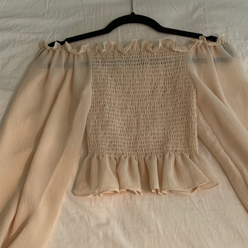 Tulle long sleeve ruffle off the shoulder top